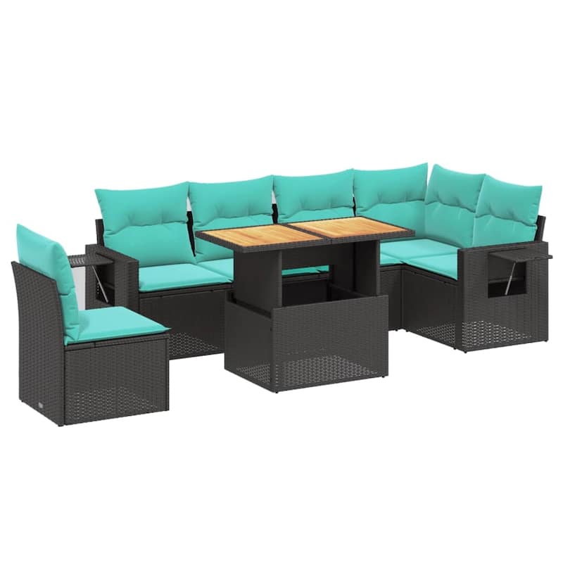 vidaXL Patio Sofa Set with Cushions Outdoor Furniture 7 Piece Poly Rattan - 24.4 x 24.4 x 27.2