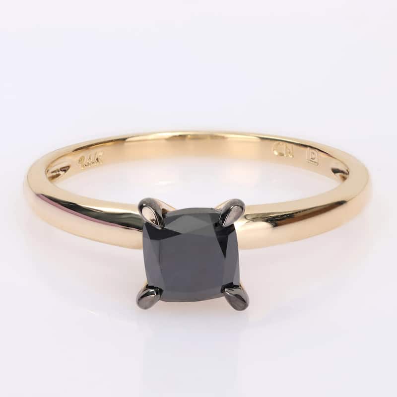 Miadora 1ct TDW Cushion-cut Black Diamond Solitaire Engagement Ring in 14k Yellow Gold