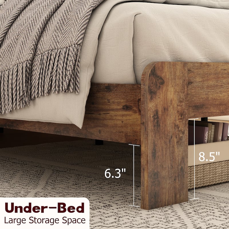 Wood Platform Bed Frame with Large Under Bed Storage and Headboard