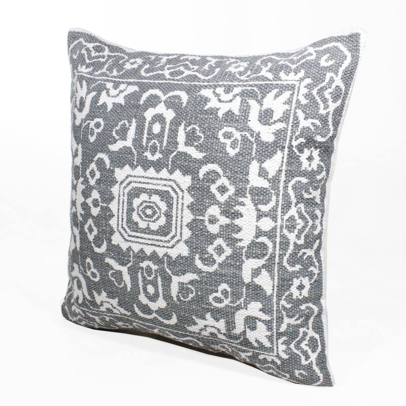 HomeRoots 20" X 20" Gray And White 100% Cotton Geometric Zippered Pillow