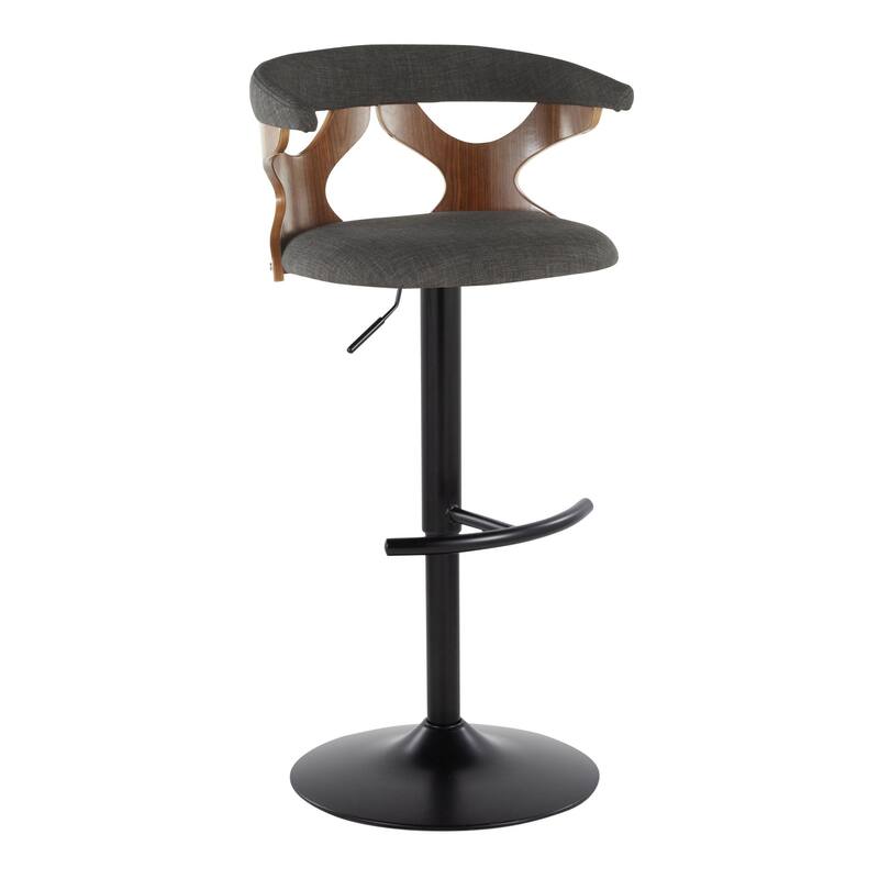 Carson Carrington Viby Adjustable Bar Stool with Rounded T Footrest (Set of 2) - Charcoal Fabric/Walnut Wood/Black Metal