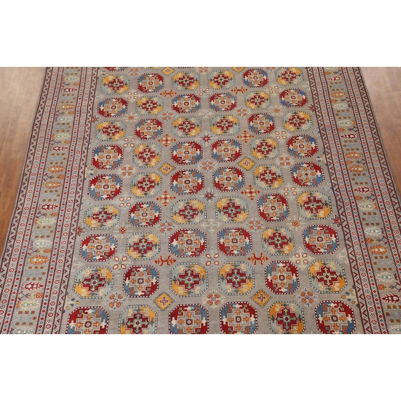 Large Geometric Kazak Oriental Area Rug Hand-Knotted Wool Carpet - 10'3"x 13'7"