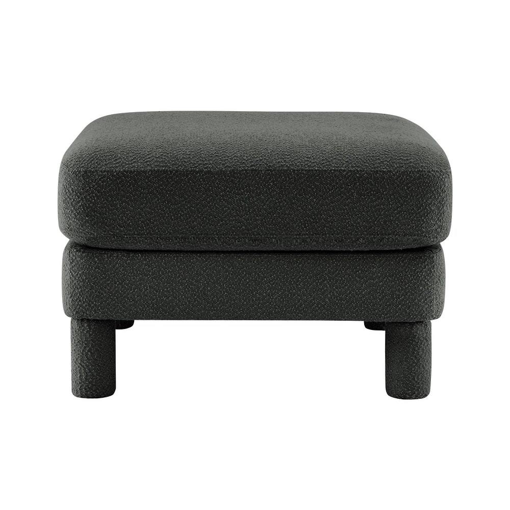 Boucle Fabric Ottoman with Wooden Legs Modern Living Room Accent