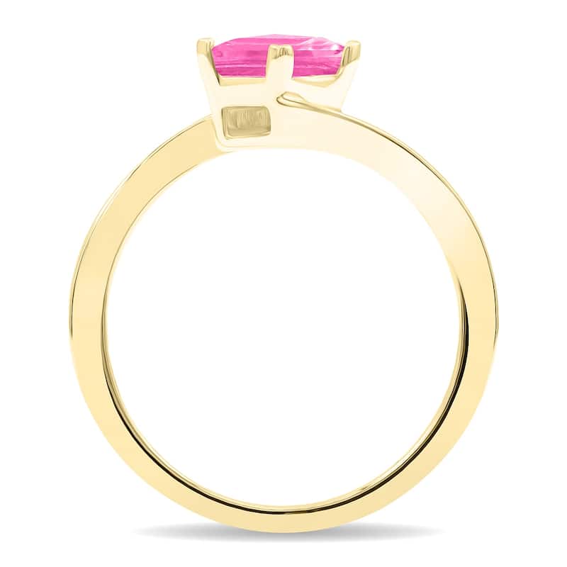 Women's Solitaire Square Shaped Pink Topaz Wave Ring in 10K Yellow Gold