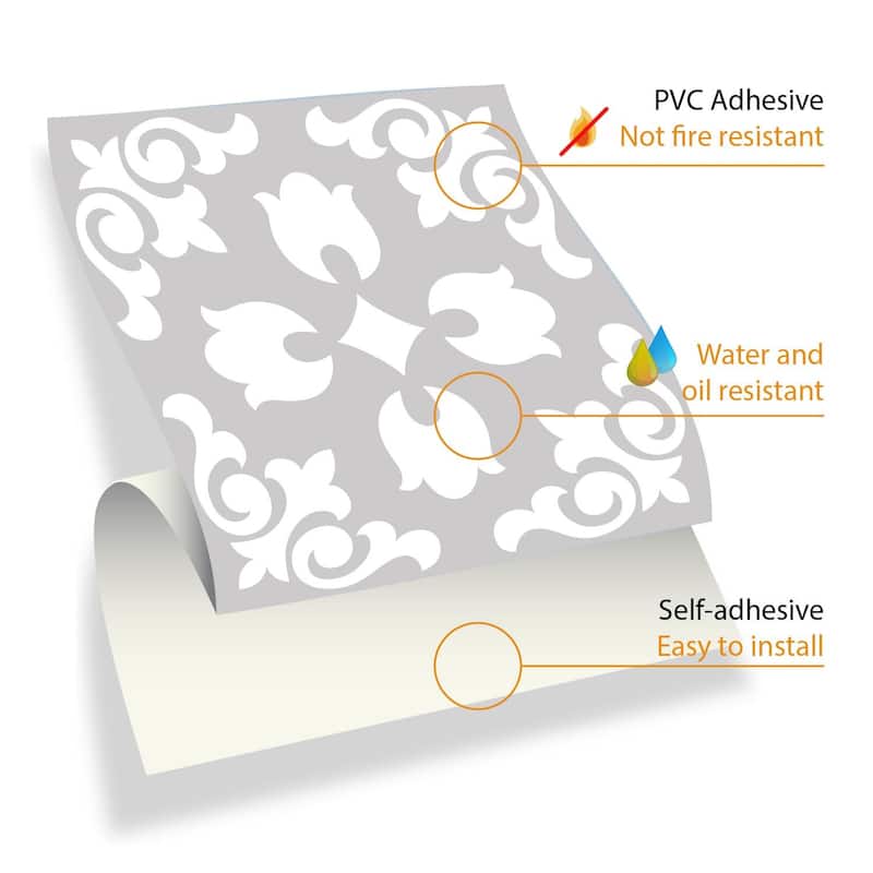 Walplus Andalu Light Grey Cement Spanish Tile Sticker Peel and Stick