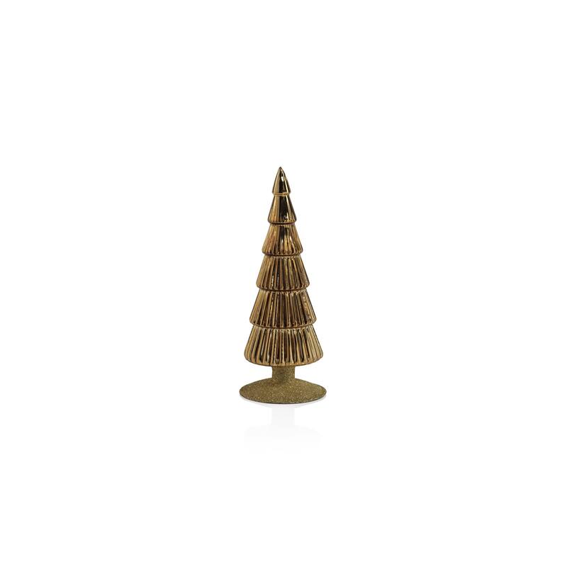 Dembe 9.5" Glass Tree on Gold Glitter Base, Set of 2 - Gold