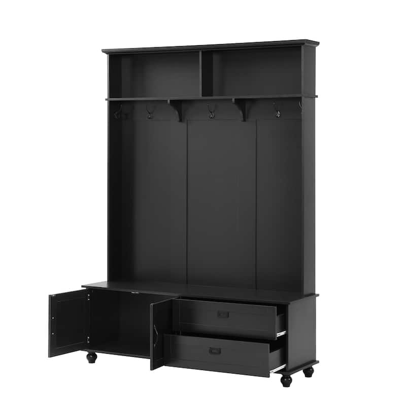 Hall Tree with Storage Cabinet and 2 Large Drawers - N/A