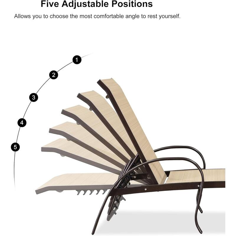 PURPLE LEAF Chaise Lounge Chair for Outdoor 3 Pieces Cast Aluminum Sunbathing Lounge Chairs for Patio Lawn Patio Lounge Chair