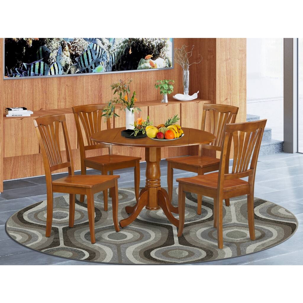 HomeStock 5-Piece Round Saddle Brown Finish Solid Wood Top Dining table with 4 Chairs
