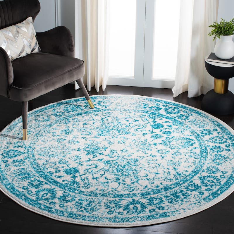 SAFAVIEH Adirondack Dakota Rustic Shabby Chic Distressed Rug - 6' Round - Ivory/Teal - Round