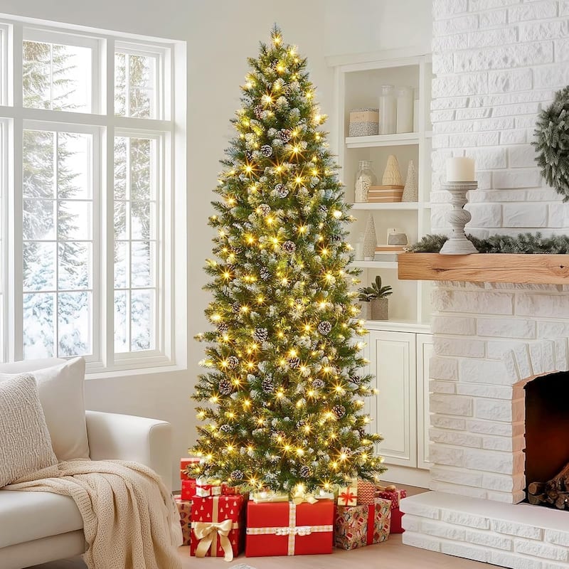 6ft Pre-lit Slim Artificial Christmas Tree with 400 Warm White Lights - N/A