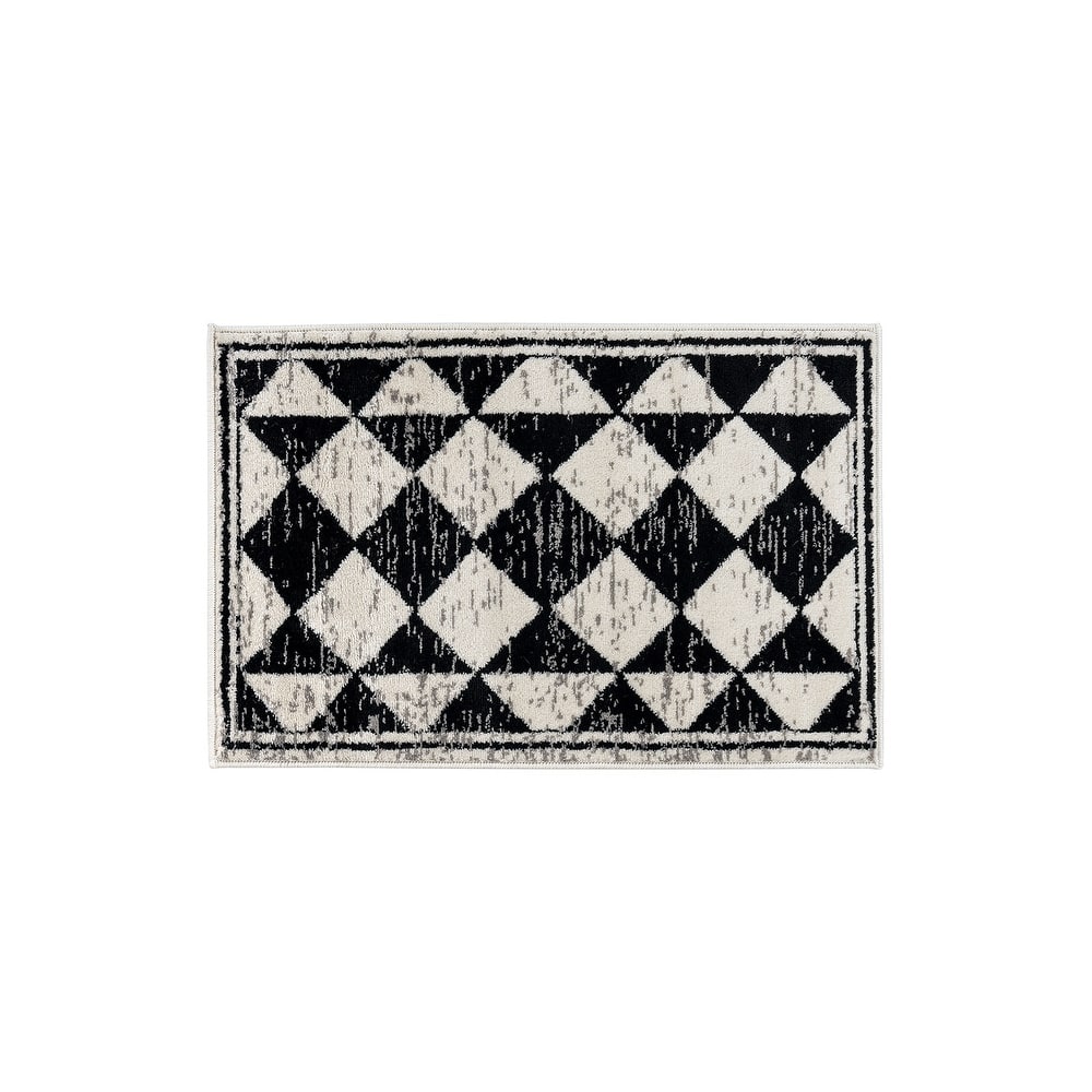 World Rug Gallery Geometric Bohemian Black / Gray / Ivory Area Rug