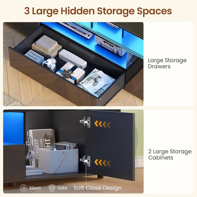 TV Stand for 70/75/80 Inch TV 1 Drawer and 2 Storage Cabinet Power Outlet