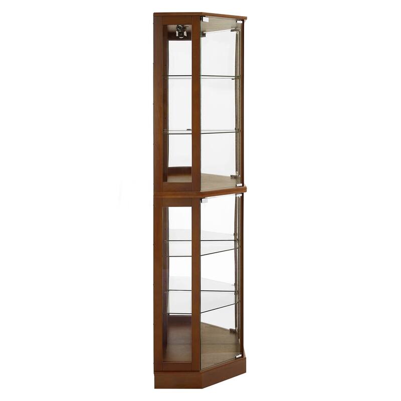 6 Adjustable Shelves Corner Curio Display Cabinet with Mirrors (Light Bulb Not Included)