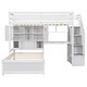 preview thumbnail 7 of 15, White L-Shaped Pine Wood Bookcase Platform Bed with Desk & Cabinets, Twin over Twin Bunk Bed with Storage Staircase, Guardrail
