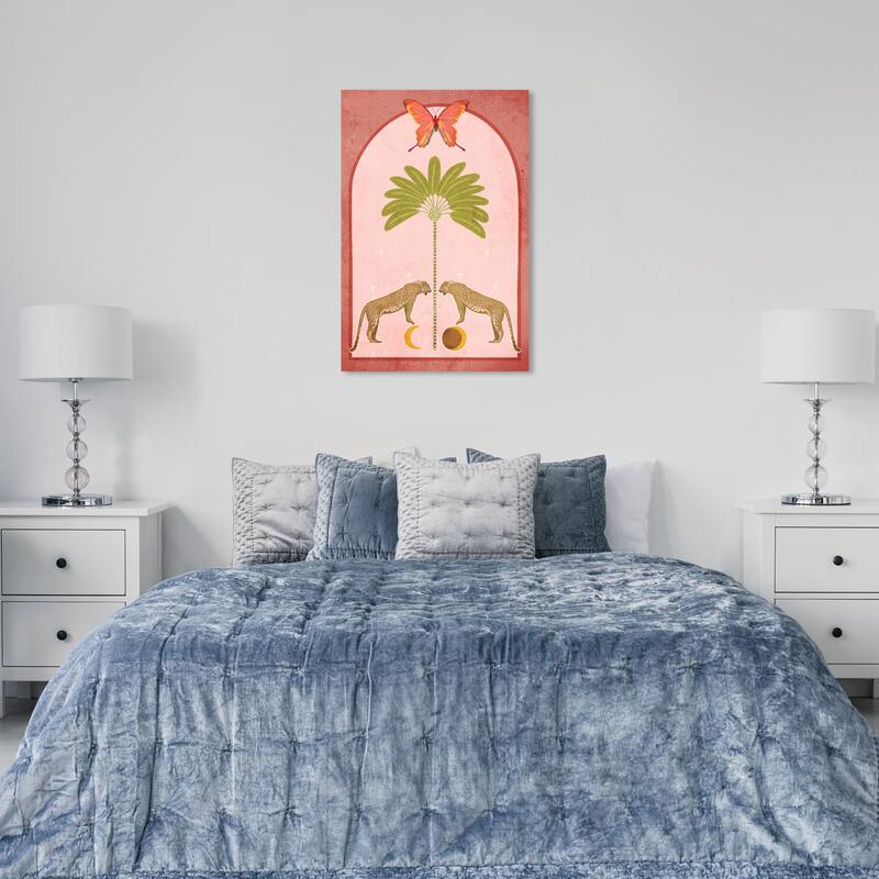 Wynwood Studio Canvas Animals Magical Twin Leopards Pink and Modern & Contemporary Wall Art Canvas Print - 36 x 24
