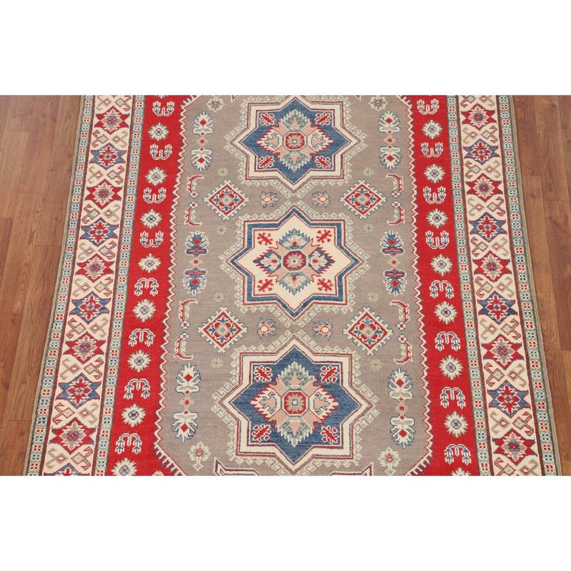 Kazak Area Rug Handmade Traditional Grey Wool Carpet - 5'0" x 6'7"