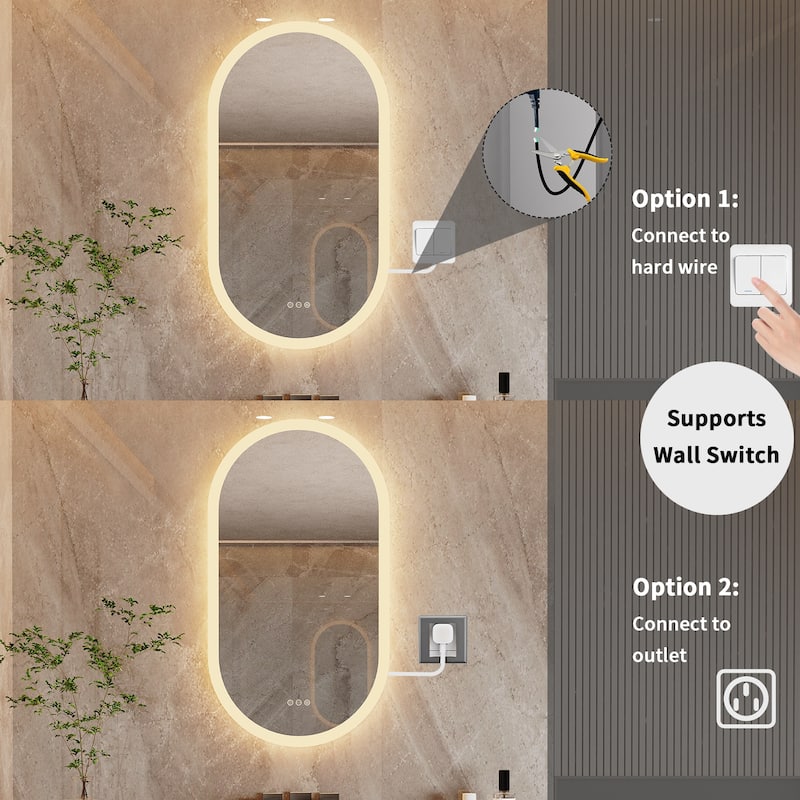 LED Bathroom Mirror Wall Mounted Oval Vanity Backlit Anti-Fog 3 Colors