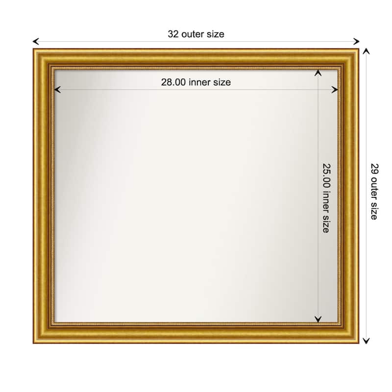 Townhouse Gold Framed Non-Beveled Custom Wall Mirror, Bathroom Vanity Mirror - Outer Size: 31.75 x 28.75