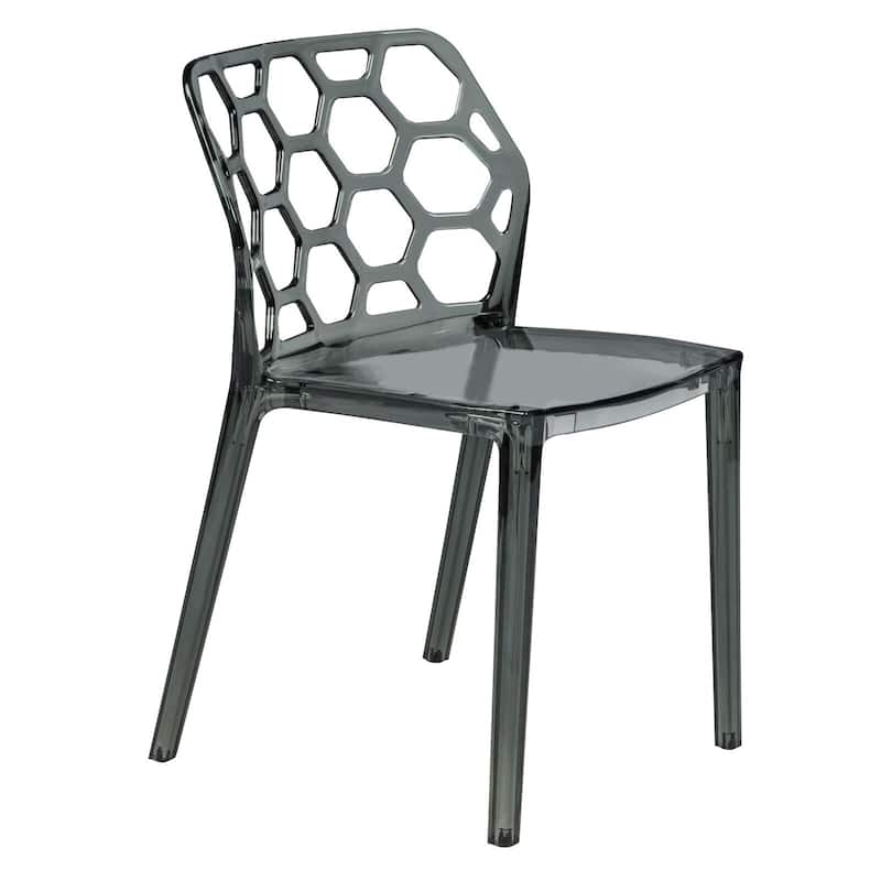 Stackable Acrylic Dining Chair with Honeycomb Open Back Design Accent Side Chair - Transparent Black
