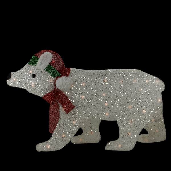Shop 19 25 White Lighted 2d Glittered Polar Bear Outdoor