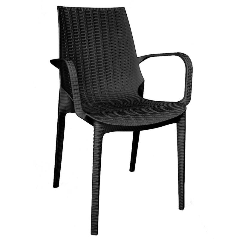 Kent Modern Outdoor Stackable Rattan Style Patio Dining Chair in Weave Design Side Armchair - 35" Height