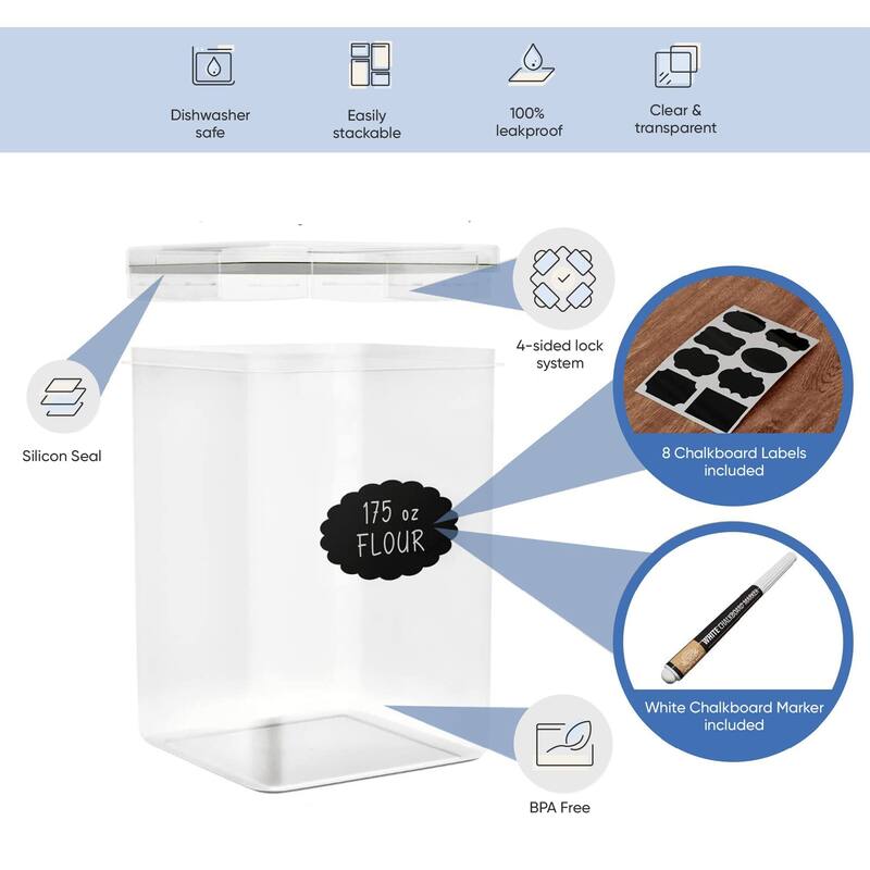 Extra Large Tall Food Storage Containers 7 qt/ 220oz/ 6.5L, For Flour, Sugar, Rice - Airtight Kitchen & Pantry Bulk Food Storag