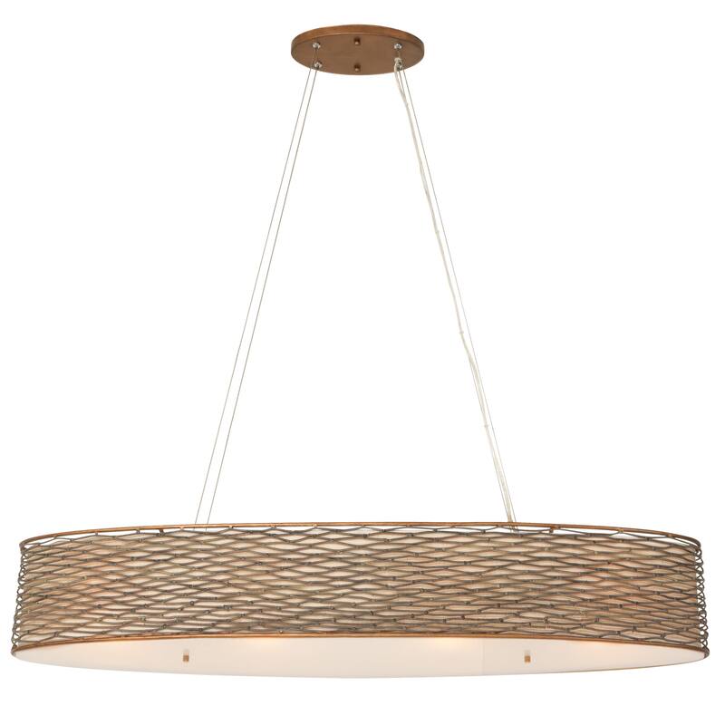 Varaluz Flow Oval Linear Pendant w/Fabric Shade - Hammered Ore - 6-Light - 36"W