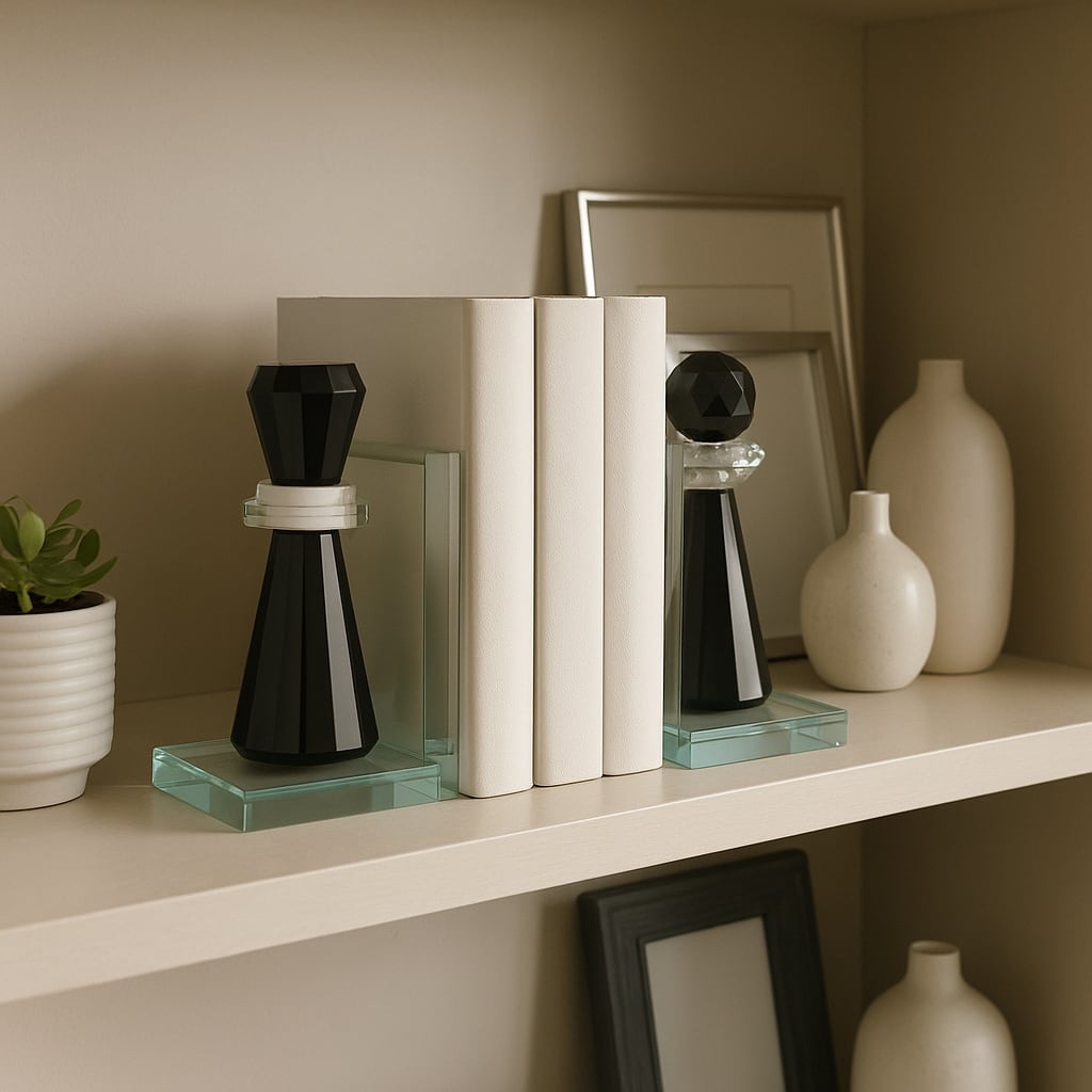 Modern Crystal Glass Chess Piece Inspired Bookends - Set of 2, 7", Clear - 7.0"