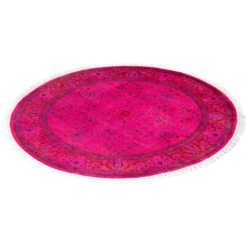 Overdyed One-of-a-Kind Hand-Knotted Round Area Rug - Pink - 3' 1" x 3' 1"