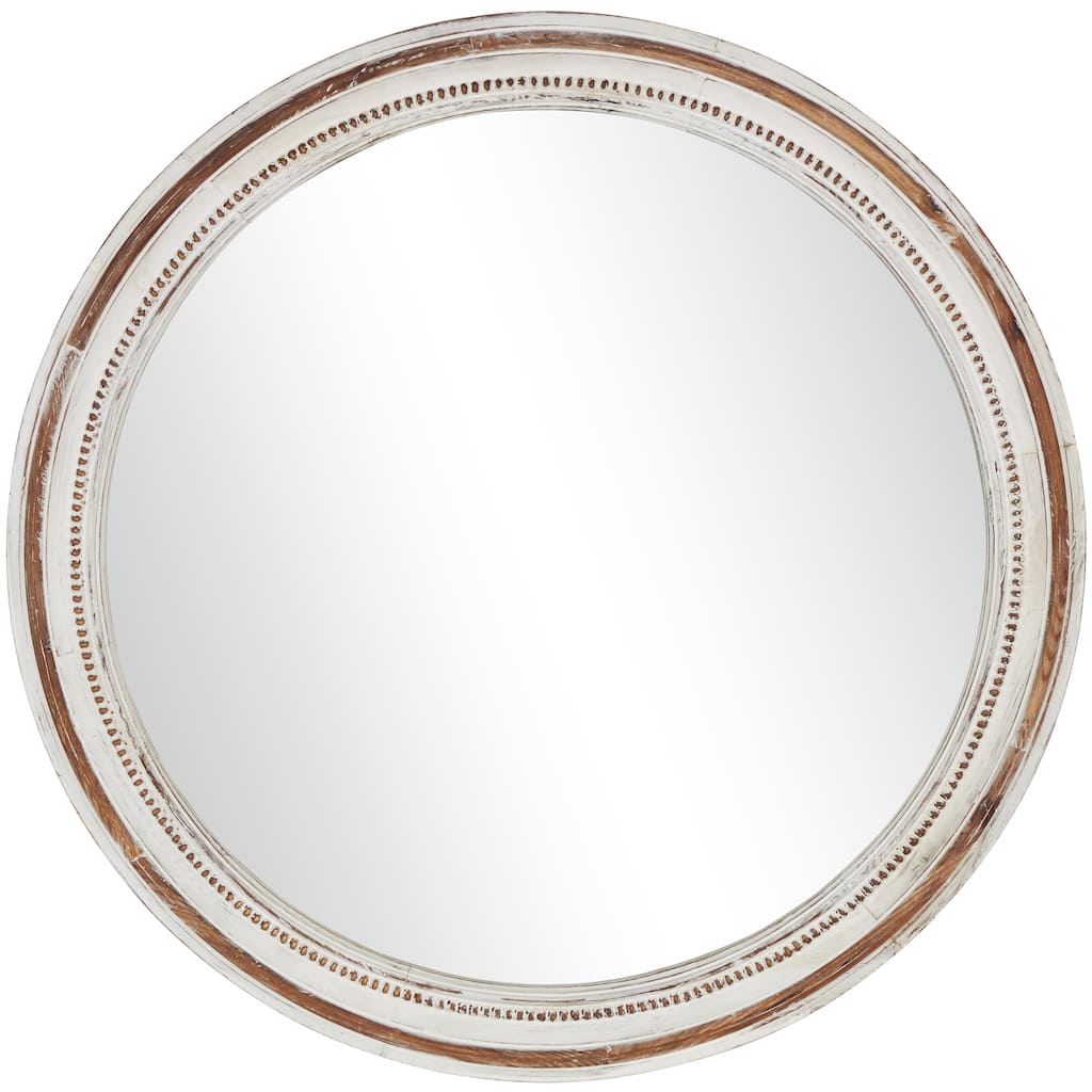 Wood Room Wall Mirror with Bead Detailing - White - Roche River Decor