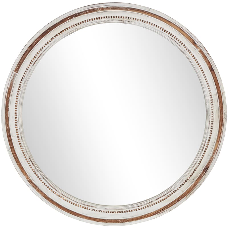 Wood Room Wall Mirror with Bead Detailing - White - Roche River Decor - White