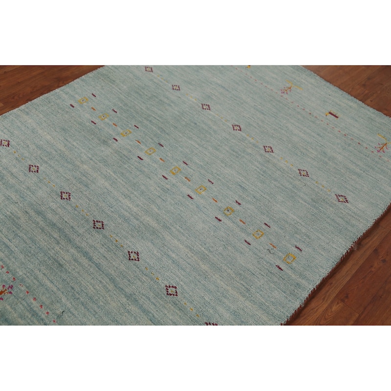 Blue Gabbeh Oriental Area Rug Handmade Wool Carpet - 4'2"x 5'10"