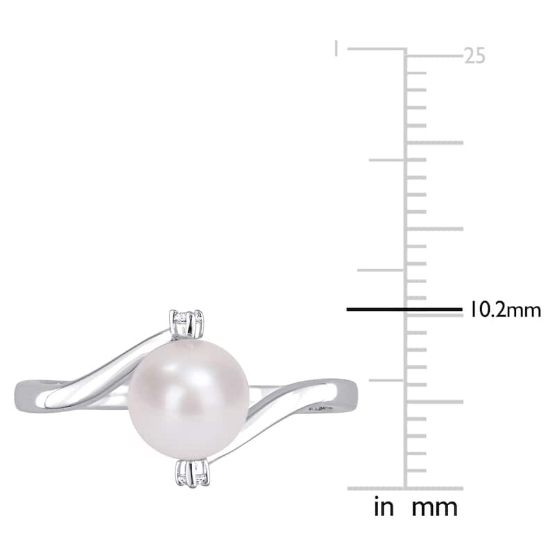 Miadora Sterling Silver Cultured FW Pearl & Created White Sapphire 3-Stone Bypass Ring (7-7.5mm)