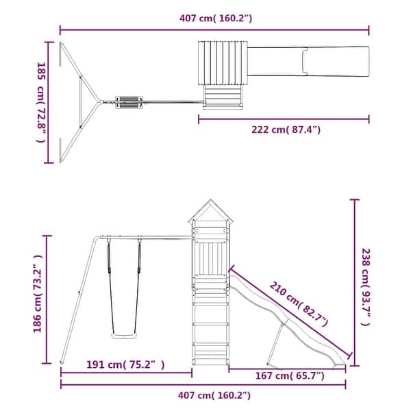 dimension image slide 2 of 3, vidaXL Swing Set Outdoor Backyard Wooden Playground Equipment for Kids Age 3-8