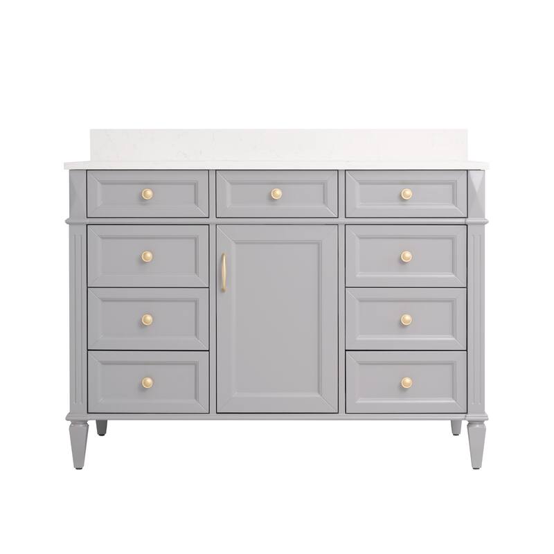35''H Solid Wood Bath Vanity With Carrera White Quartz Top and Sink