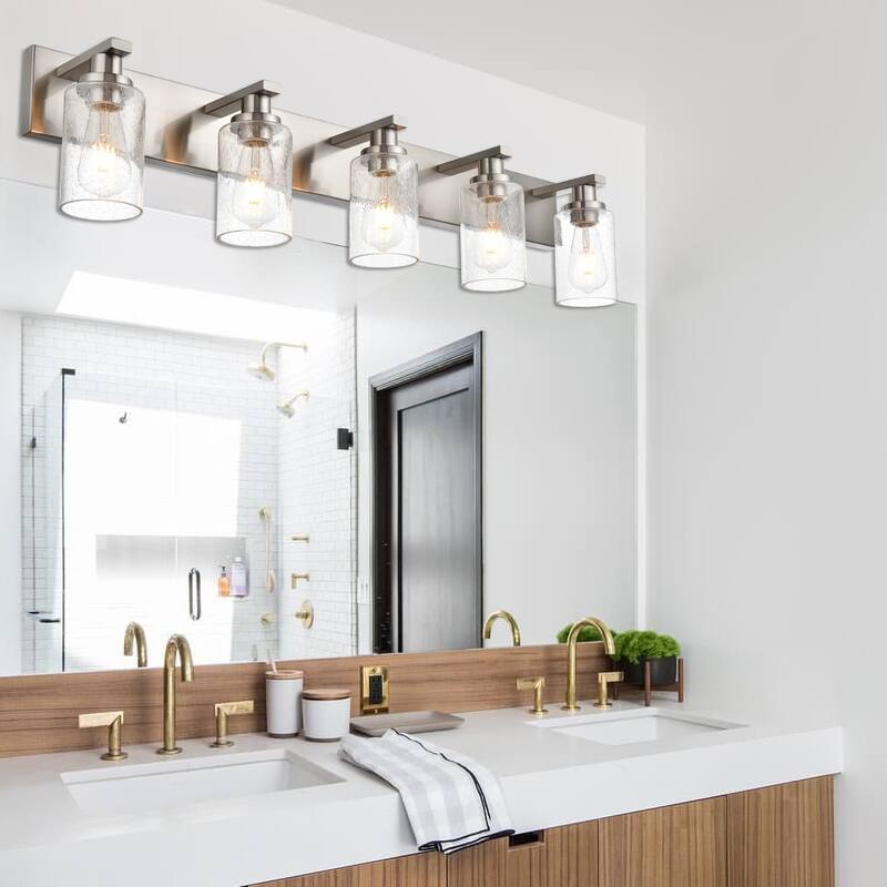 Modern Vanity Light with Seeded Glass Shade