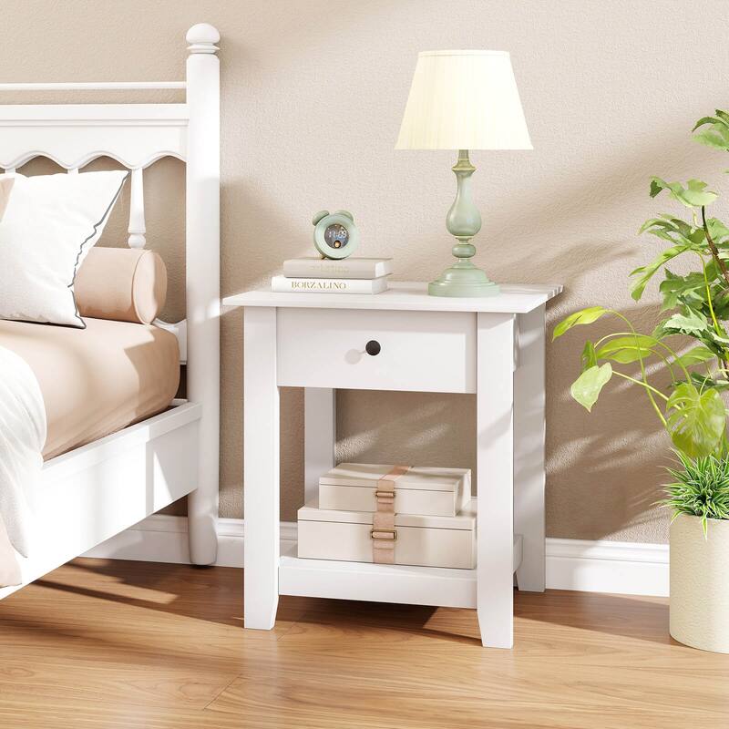 Costway 1/2 PCS Nightstand with Drawer 3-Tier Modern Bedside Table