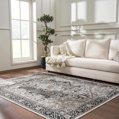 Hauteloom Cabacungan Hallway, Kitchen Machine Washable Runner Rug - Black, Taupe, Peach - 2'7" x 7'3"