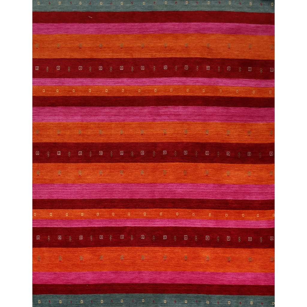 Striped Gabbeh Indian Area Rug Handmade Multi-Color Wool Carpet - 8'2" x 9'8"