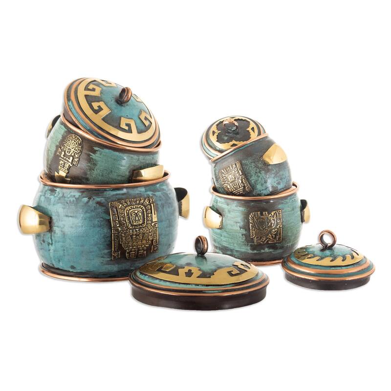 Novica Handmade Andean Deities Copper And Bronze Decorative Boxes (Set Of 4)