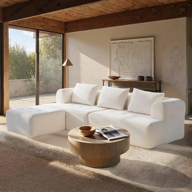 Chenille L Shaped Couch Boneless Couches for living room Tufted Sectional with Ottoman Modern Cloud Sofa