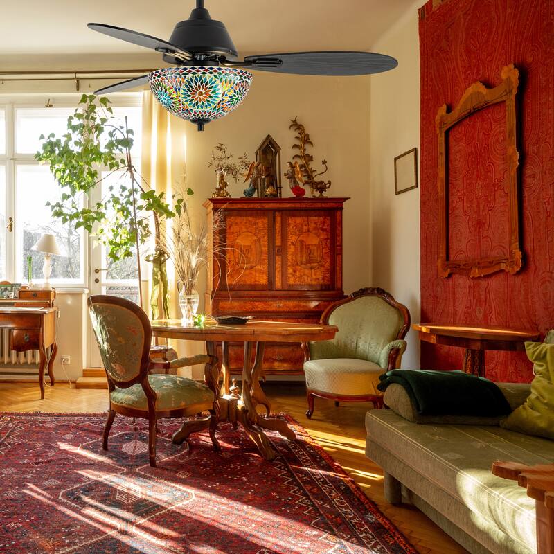 Costello River of Goods 3-blade 42-inch Modern Indoor Ceiling Fan with Mosaic Glass Shade and Remote Control