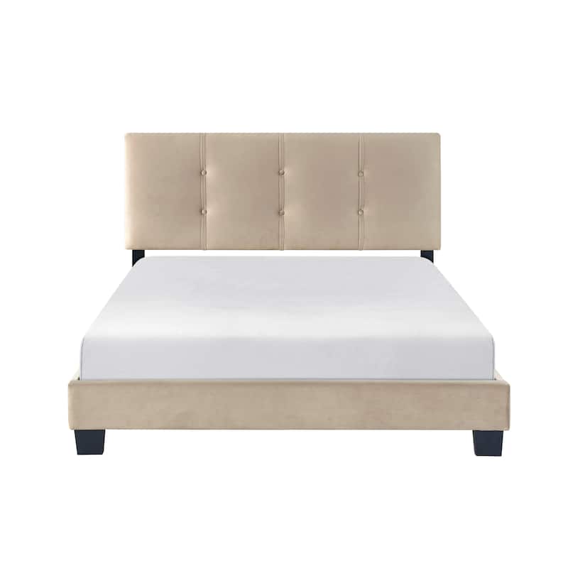 Full Size Velvet Platform Bed with Adjustable Height Headboard and Button Tufted Design
