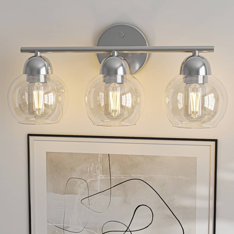 3-Light Bathroom Round Glass Light Fixtures - Brushed Nickle