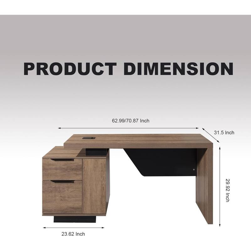 WESOME Modern Width Adjustable Executive Desk with Storage Cabinet