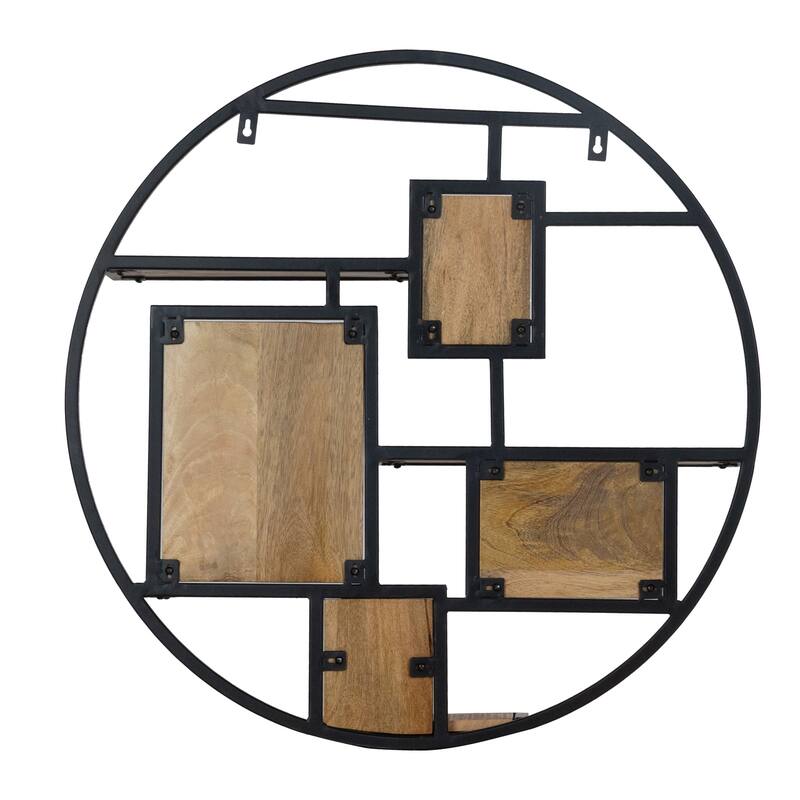 30" Round Floating Wall Shelf in Mango Wood and Metal Frame