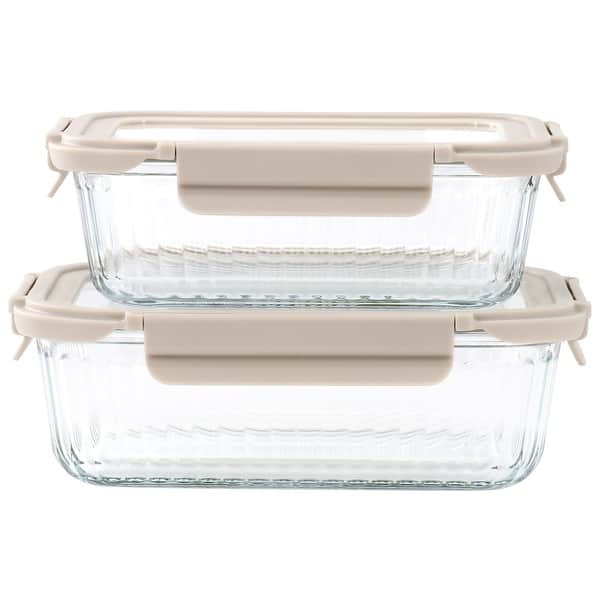 Martha Stewart Everyday Clifftop 4 Piece 51oz and 35oz Borosilicate Glass Storage Container Set with Locking Lids in Warm Grey