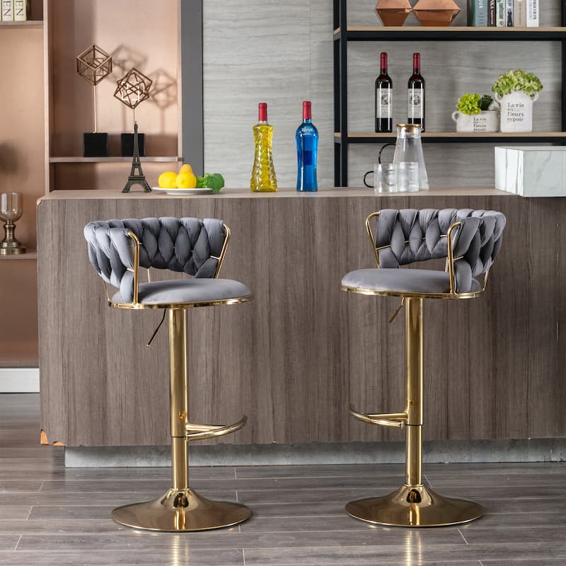 Height Adjustable Bar Stool with Footrest,Set of 2