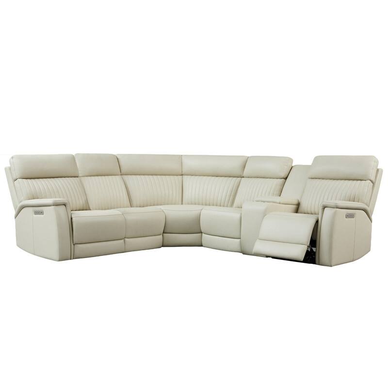 Genuine Leather Power Recliner Sectional Sofa with Console, Ajustable Headrest, USB&USB-C Port